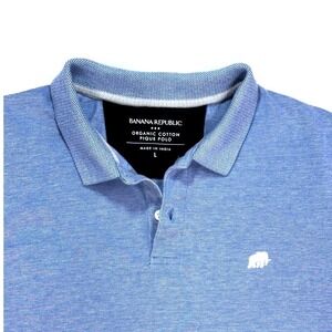 Banana Republic Organic Cotton Pique Polo Shirt Blue Elephant Logo Size L